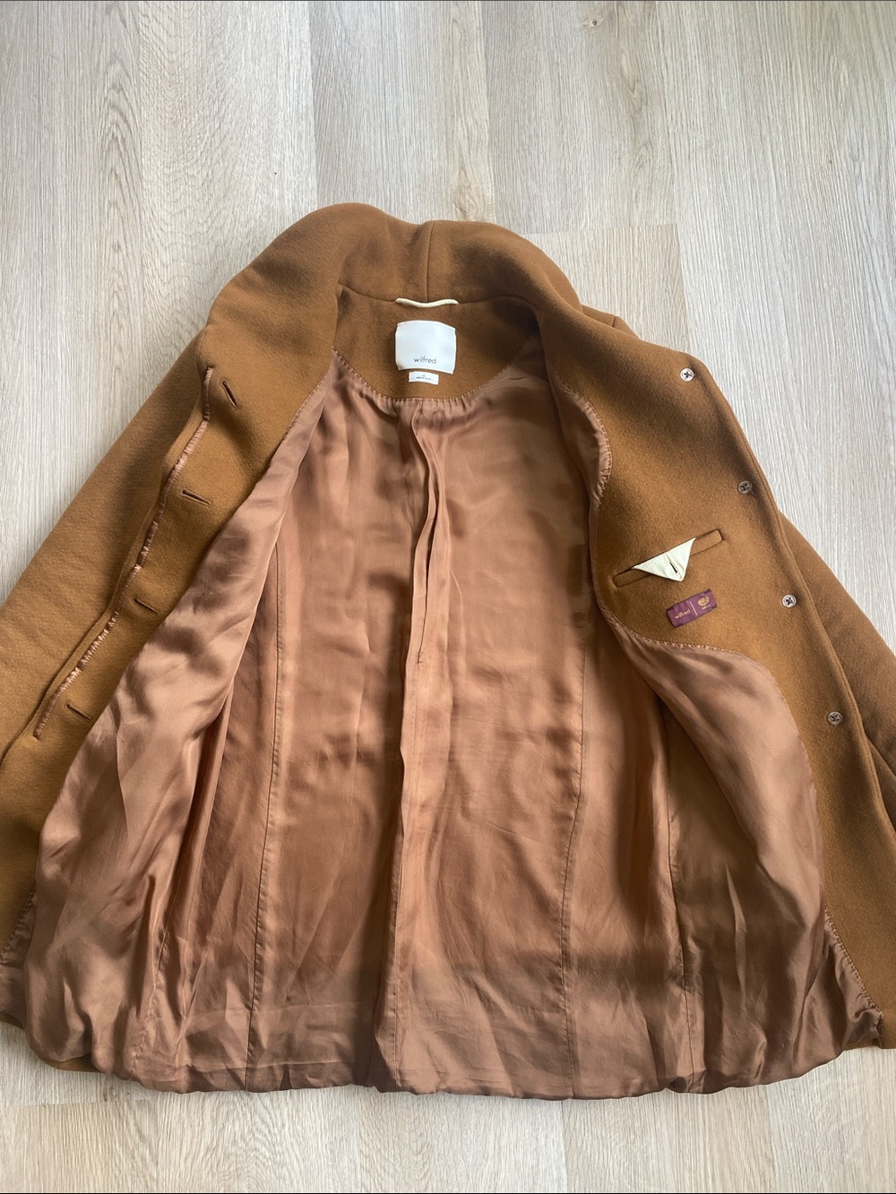 Wilfred Aritzia Camel Wool Cashmere Shawl Collar Coat XS - Picture 7 of 13